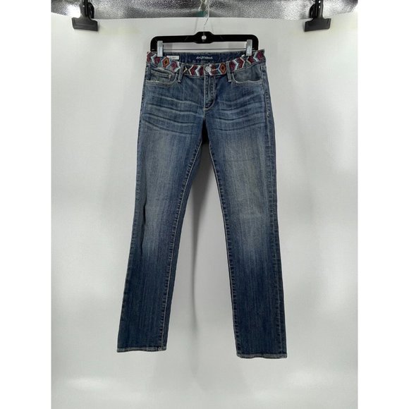 Vigoss Audrey Driftwood Embroidered Designer Low Rise Denim Jeans Size 26 - Picture 2 of 14